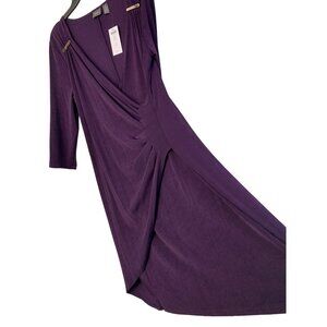 Chico's Travelers Dress Grape Size L 3/4 Sleeve Stretch Knit Ruched Wrap L 7238